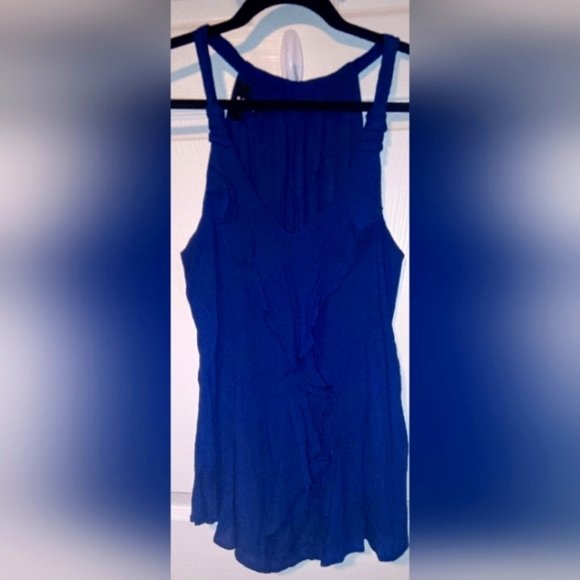 IZ Byer Brand-Sleeveless Ruffle Front-Gauze VNeck TankTop Blouse-Size L-NavyBlue - Picture 1 of 3